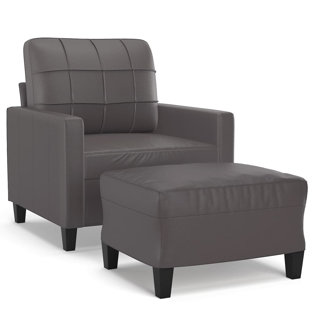 Szürke műbőr kanapéfotel lábtartóval 60 cm Szürke műbőr kanapéfotel lábtartóval 60 cm