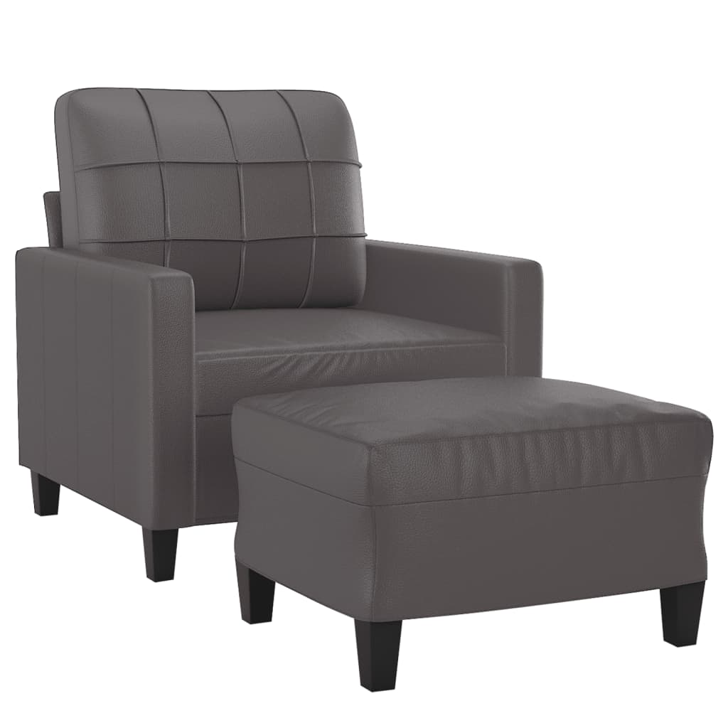 Szürke műbőr kanapéfotel lábtartóval 60 cm Szürke műbőr kanapéfotel lábtartóval 60 cm