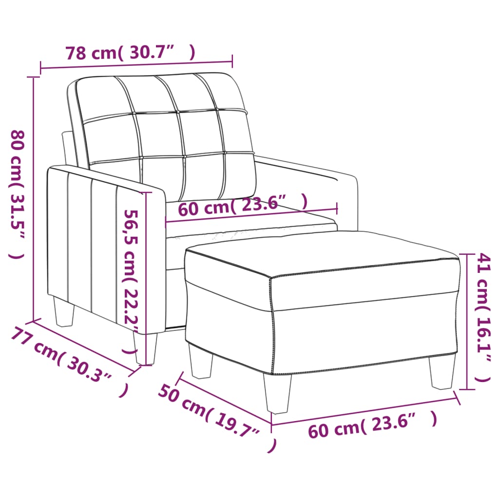 Szürke műbőr kanapéfotel lábtartóval 60 cm Szürke műbőr kanapéfotel lábtartóval 60 cm