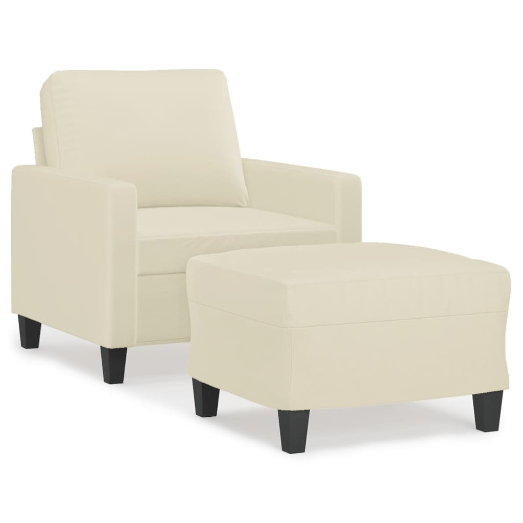 Krémszínű műbőr kanapéfotel lábtartóval 60 cm Krémszínű műbőr kanapéfotel lábtartóval 60 cm