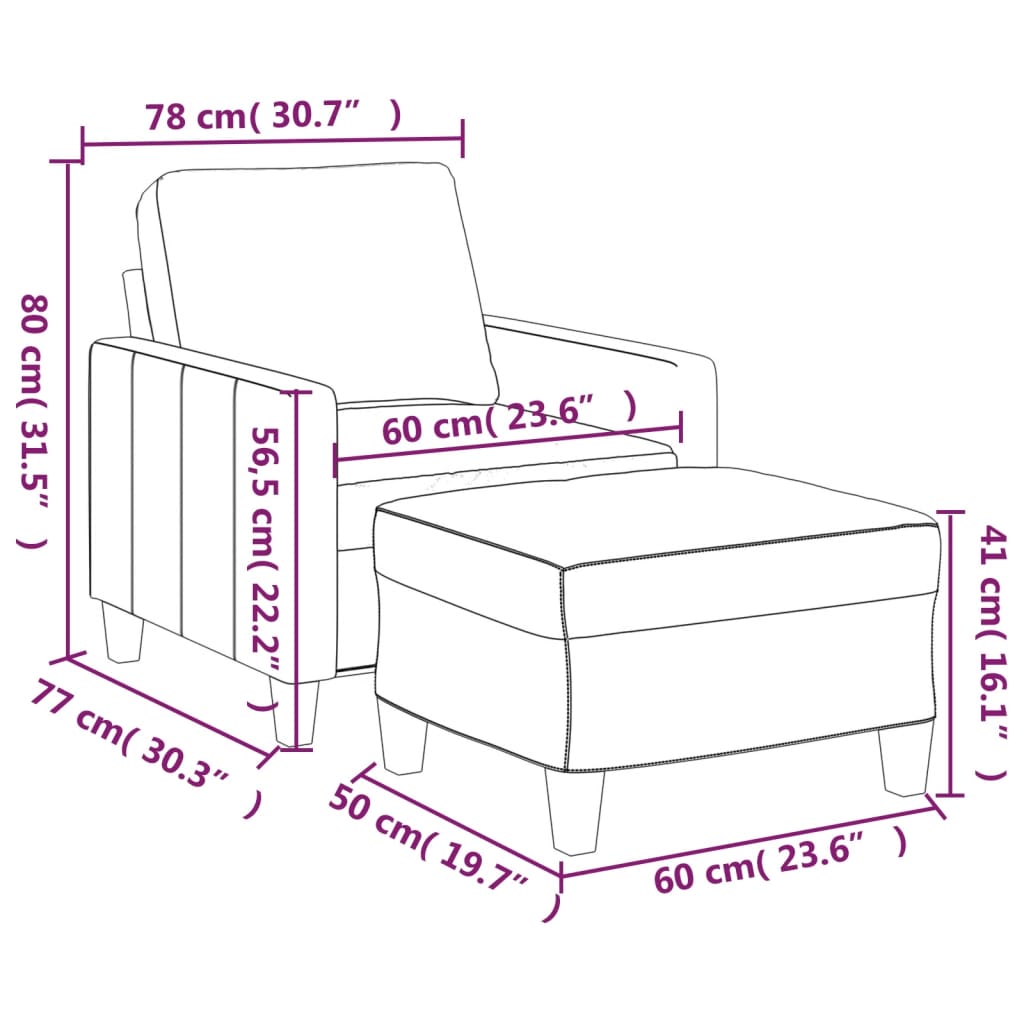 Krémszínű műbőr kanapéfotel lábtartóval 60 cm Krémszínű műbőr kanapéfotel lábtartóval 60 cm