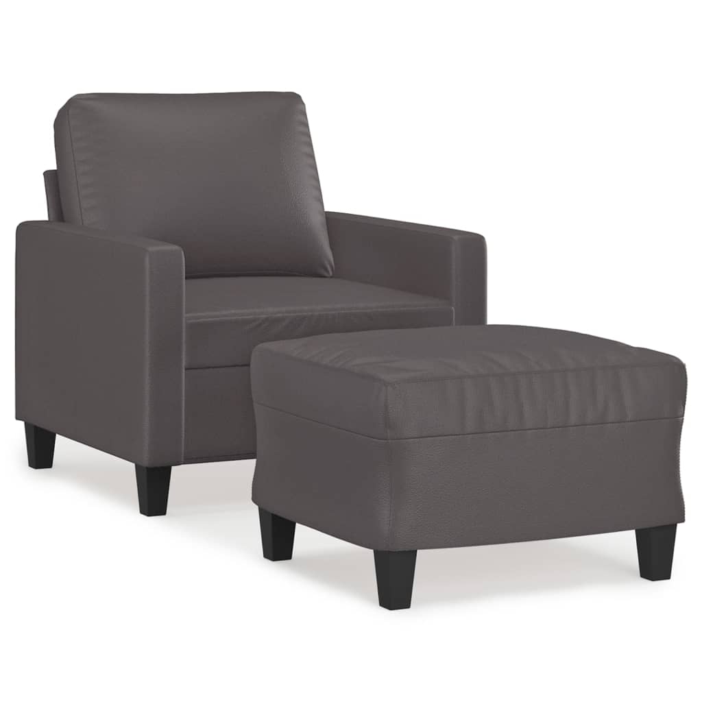 Szürke műbőr kanapéfotel lábtartóval 60 cm Szürke műbőr kanapéfotel lábtartóval 60 cm