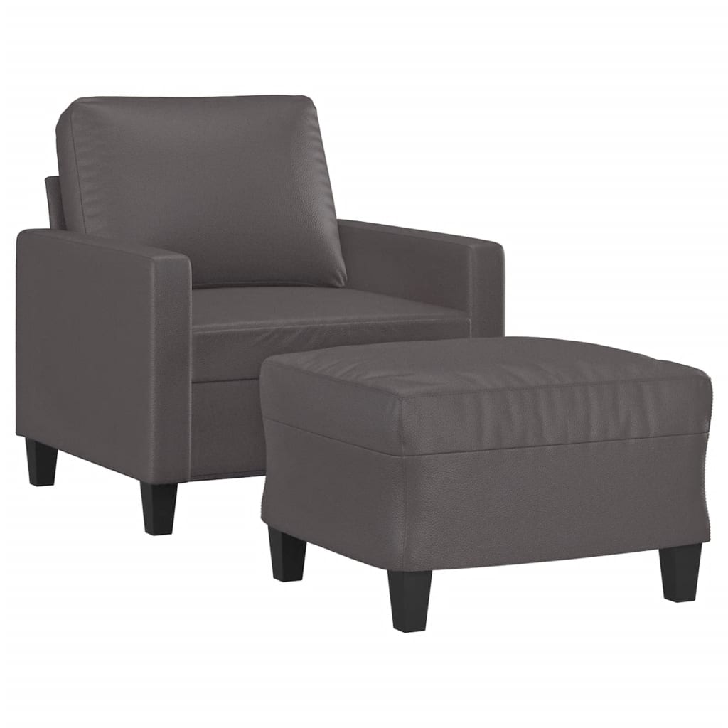 Szürke műbőr kanapéfotel lábtartóval 60 cm Szürke műbőr kanapéfotel lábtartóval 60 cm