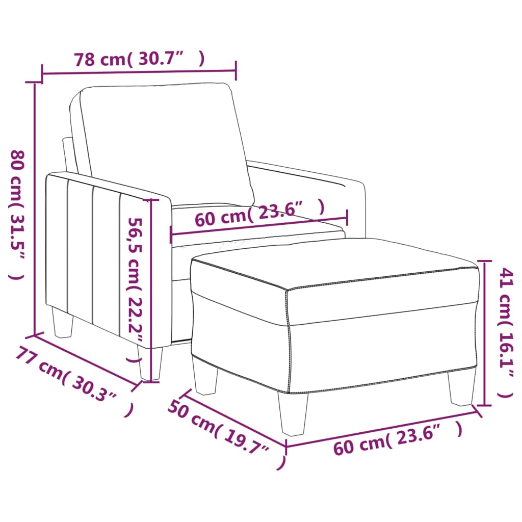 Kávészínű műbőr kanapéfotel lábtartóval 60 cm Kávészínű műbőr kanapéfotel lábtartóval 60 cm