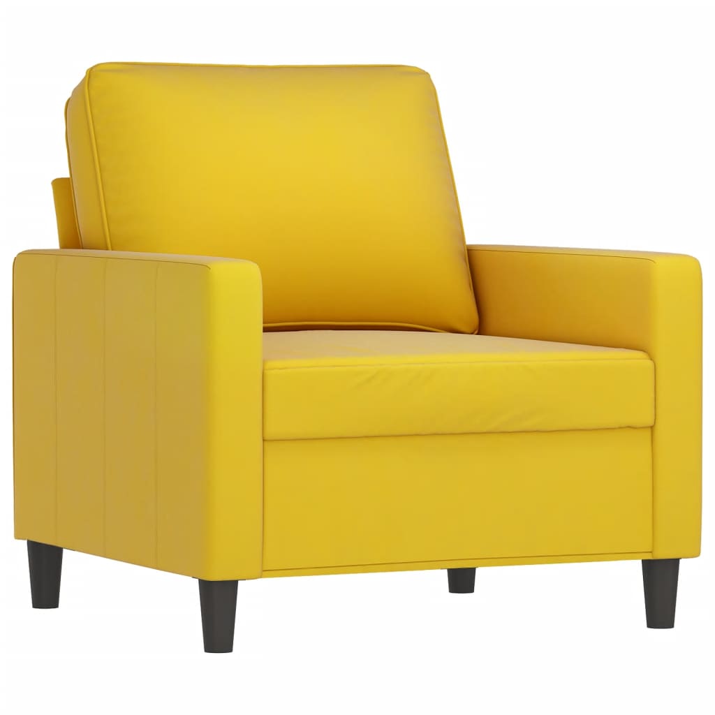 Sárga bársony kanapéfotel lábtartóval 60 cm