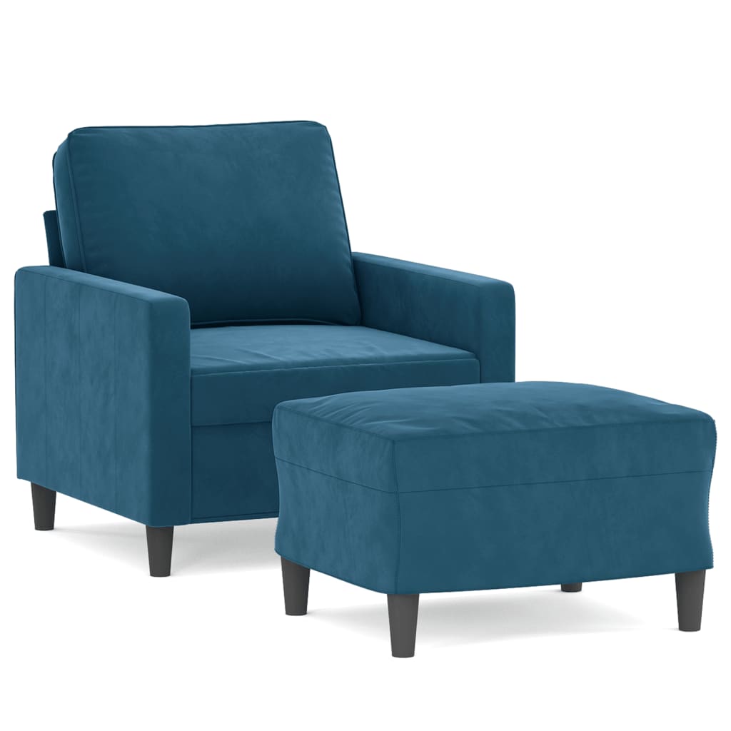 Kék bársony kanapéfotel lábtartóval 60 cm Kék bársony kanapéfotel lábtartóval 60 cm