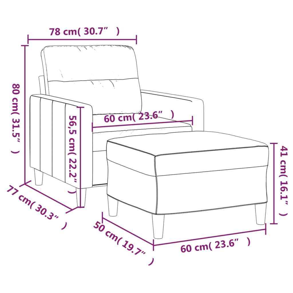 Barna szövet kanapéfotel lábtartóval 60 cm