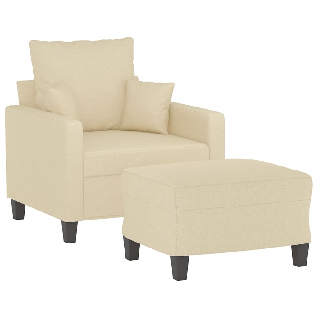 Krémszínű szövet kanapéfotel lábtartóval 60 cm Krémszínű szövet kanapéfotel lábtartóval 60 cm