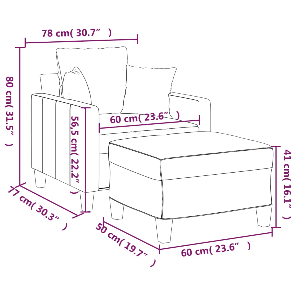Krémszínű szövet kanapéfotel lábtartóval 60 cm Krémszínű szövet kanapéfotel lábtartóval 60 cm