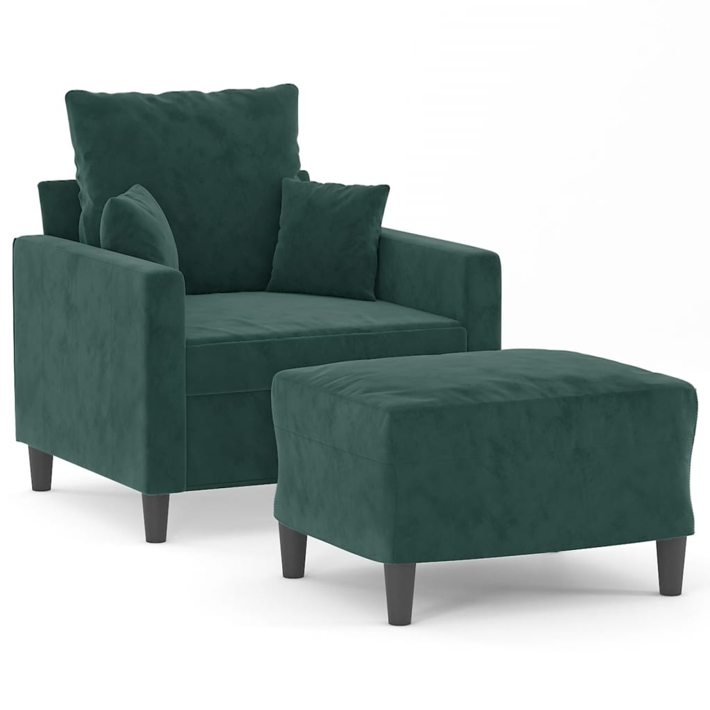Sötétzöld bársony kanapéfotel lábtartóval 60 cm Sötétzöld bársony kanapéfotel lábtartóval 60 cm
