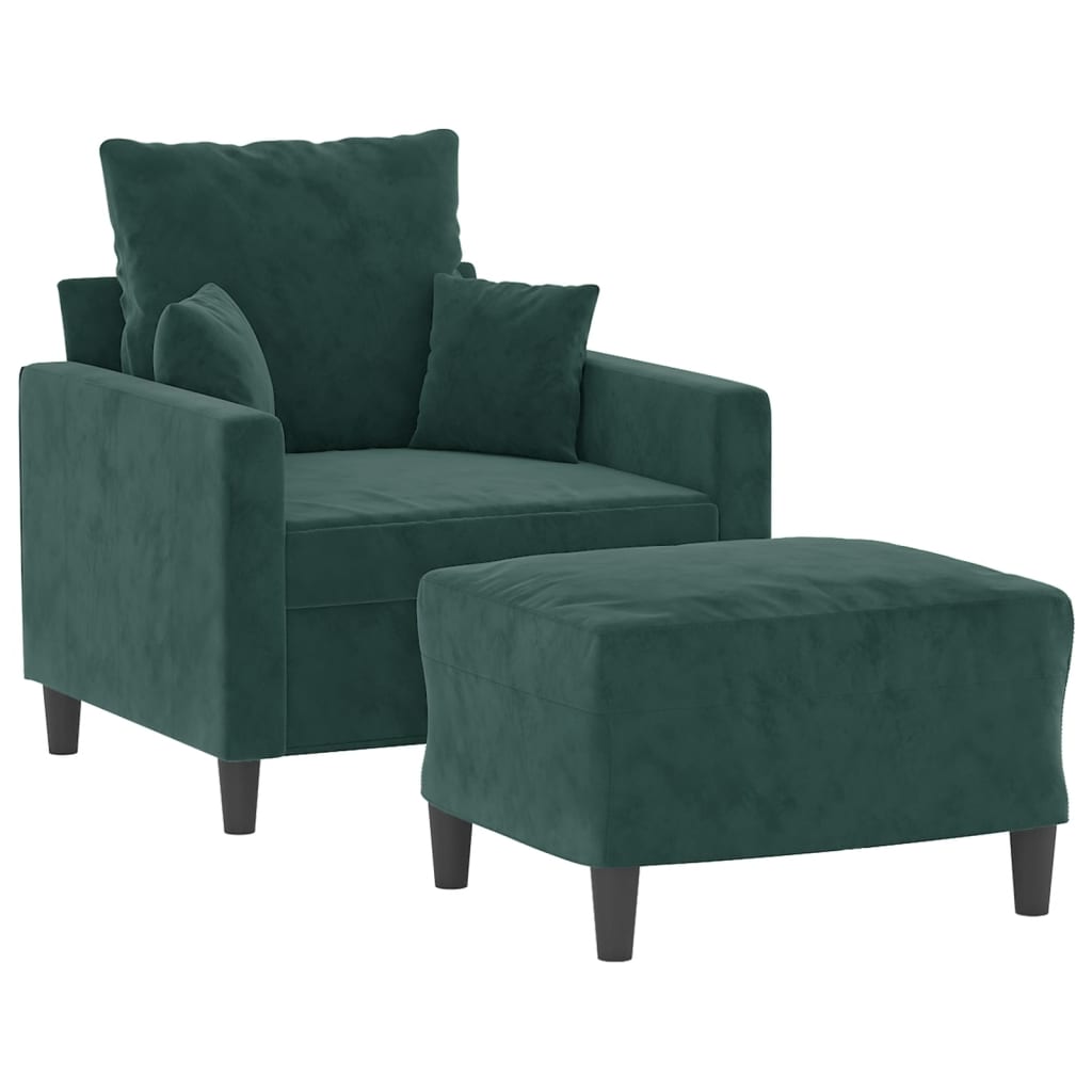 Sötétzöld bársony kanapéfotel lábtartóval 60 cm Sötétzöld bársony kanapéfotel lábtartóval 60 cm