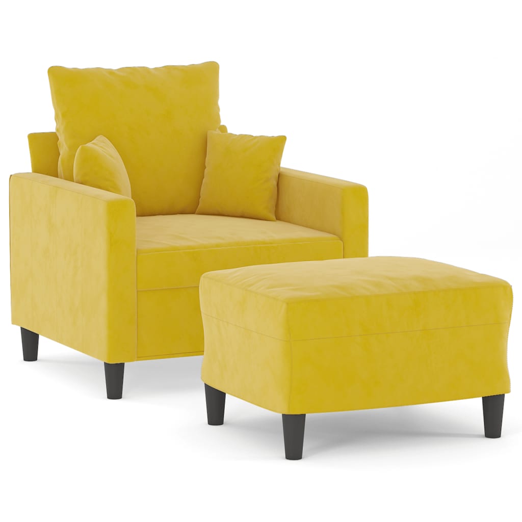 Sárga bársony kanapéfotel lábtartóval 60 cm Sárga bársony kanapéfotel lábtartóval 60 cm