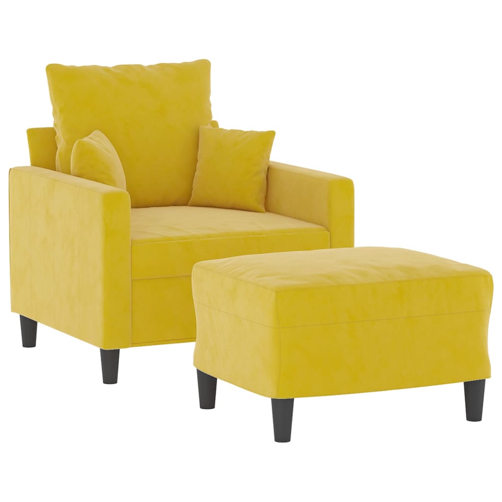 Sárga bársony kanapéfotel lábtartóval 60 cm Sárga bársony kanapéfotel lábtartóval 60 cm