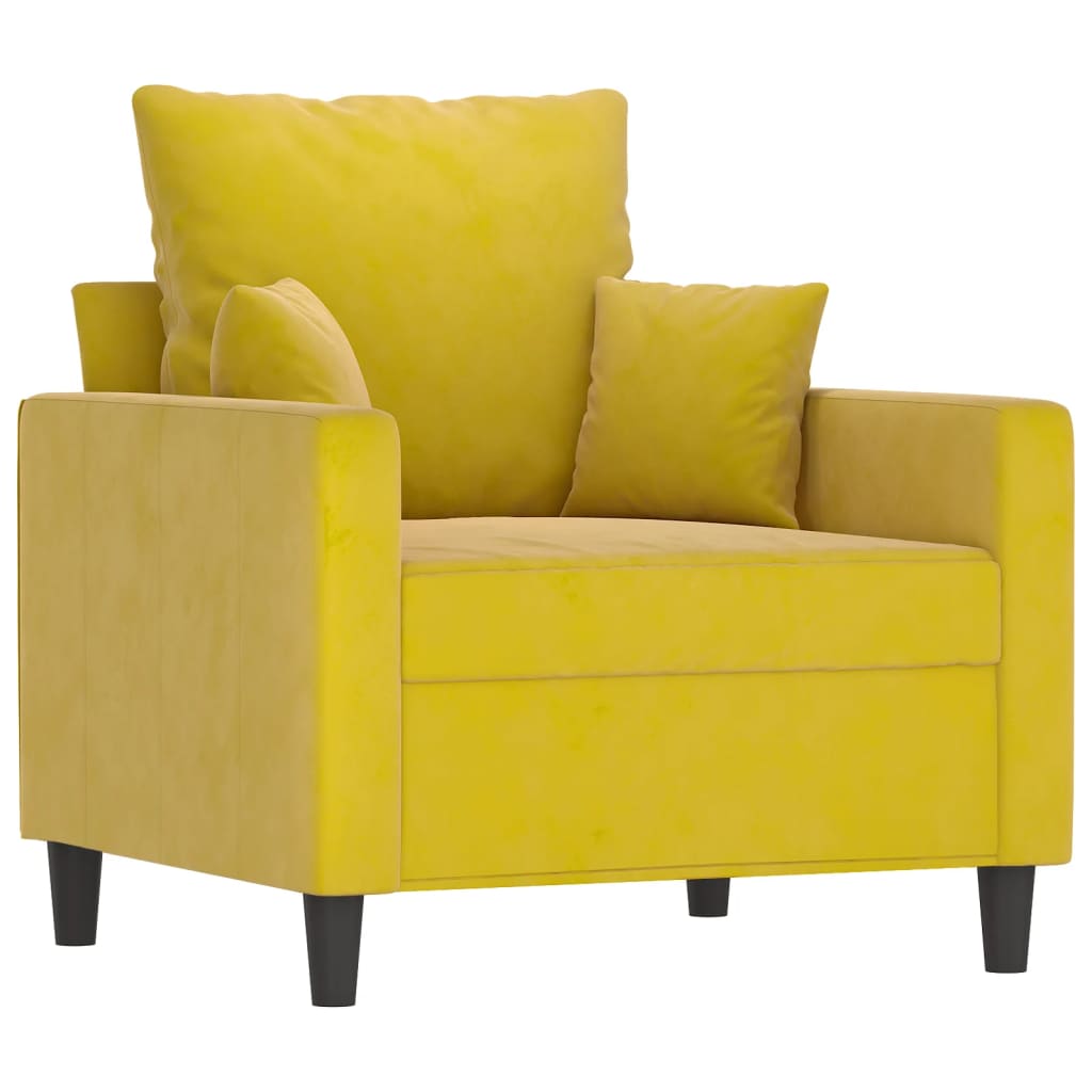 Sárga bársony kanapéfotel lábtartóval 60 cm Sárga bársony kanapéfotel lábtartóval 60 cm