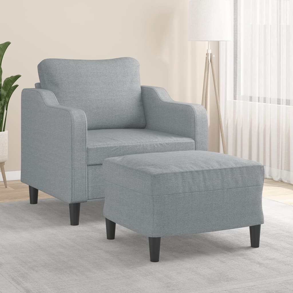 Világosszürke szövet kanapéfotel lábtartóval 60 cm