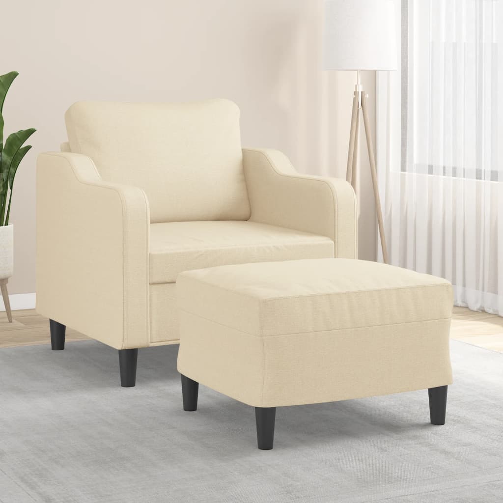 Krémszínű szövet kanapéfotel lábtartóval 60 cm Krémszínű szövet kanapéfotel lábtartóval 60 cm