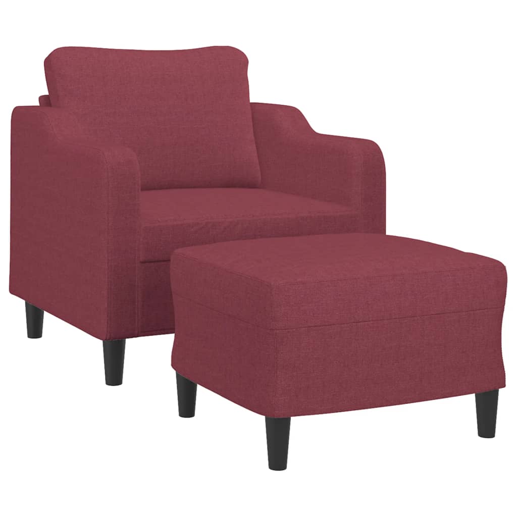 Bordó szövet kanapéfotel lábtartóval 60 cm