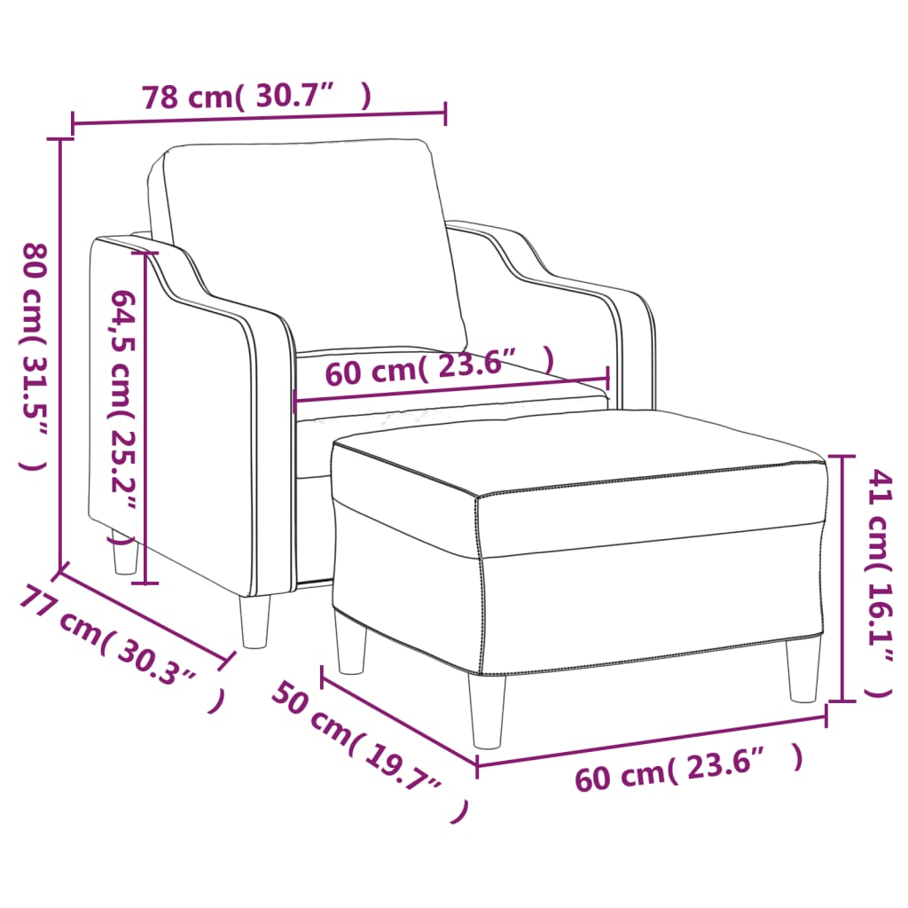 Tópszínű szövet kanapéfotel lábtartóval 60 cm Tópszínű szövet kanapéfotel lábtartóval 60 cm