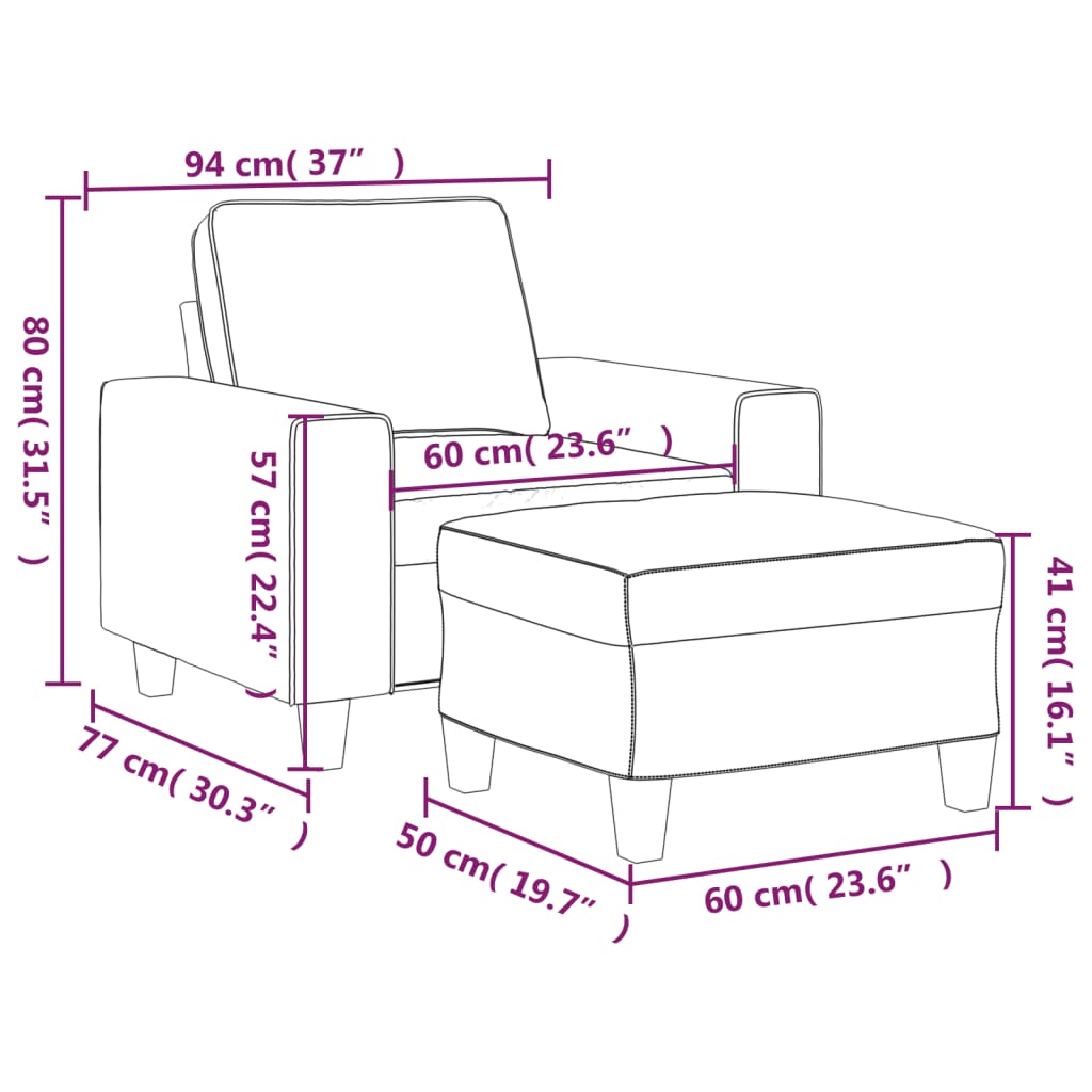 Világossárga szövet kanapéfotel lábtartóval 60 cm