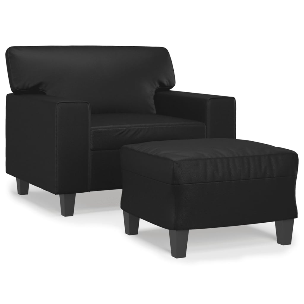 Fekete műbőr kanapéfotel lábtartóval 60 cm Fekete műbőr kanapéfotel lábtartóval 60 cm