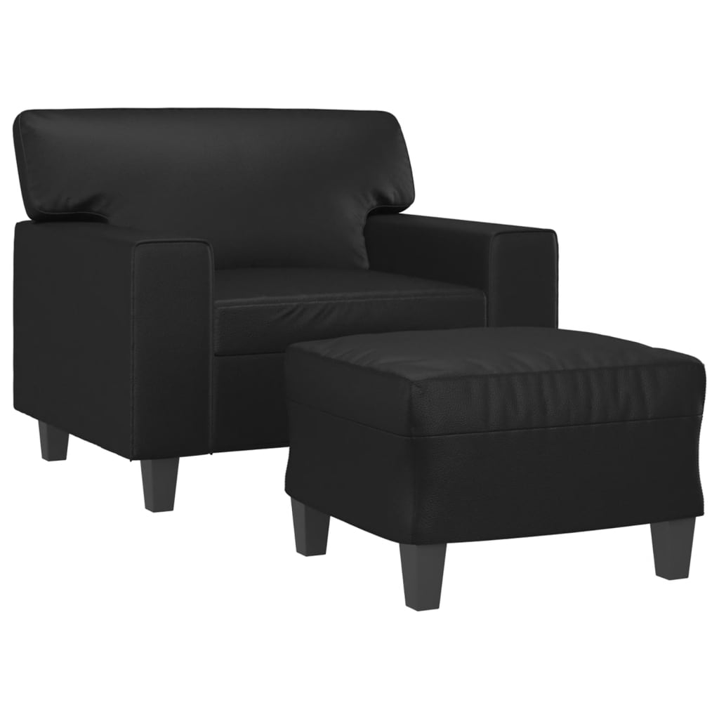 Fekete műbőr kanapéfotel lábtartóval 60 cm Fekete műbőr kanapéfotel lábtartóval 60 cm