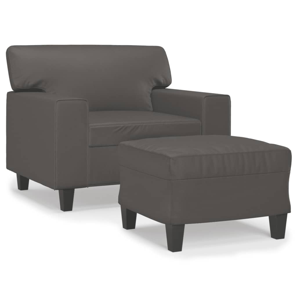 Szürke műbőr kanapéfotel lábtartóval 60 cm Szürke műbőr kanapéfotel lábtartóval 60 cm