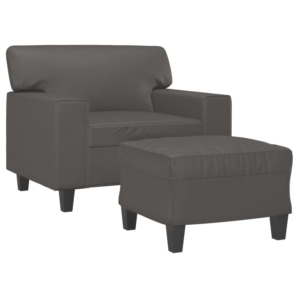 Szürke műbőr kanapéfotel lábtartóval 60 cm Szürke műbőr kanapéfotel lábtartóval 60 cm