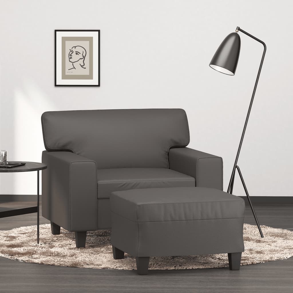 Szürke műbőr kanapéfotel lábtartóval 60 cm Szürke műbőr kanapéfotel lábtartóval 60 cm