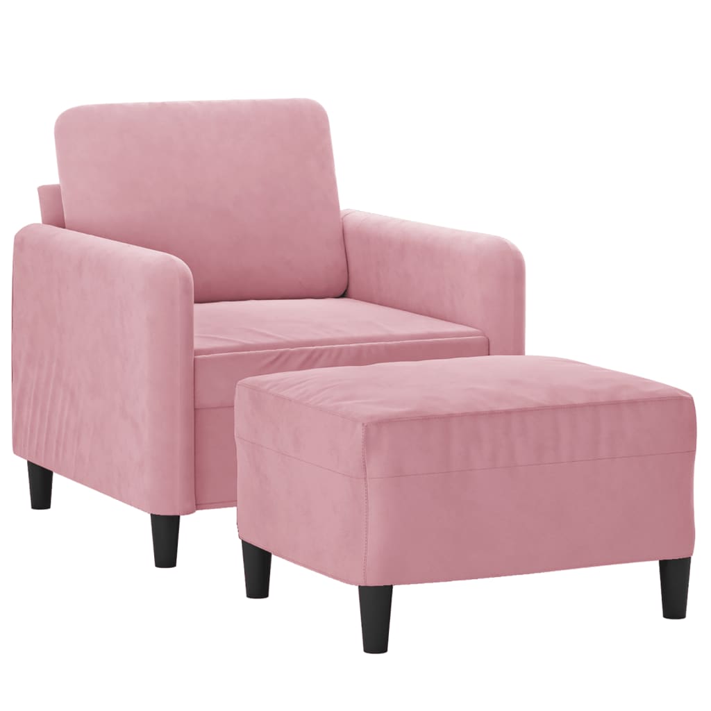 Rózsaszín bársony kanapéfotel lábtartóval 60 cm