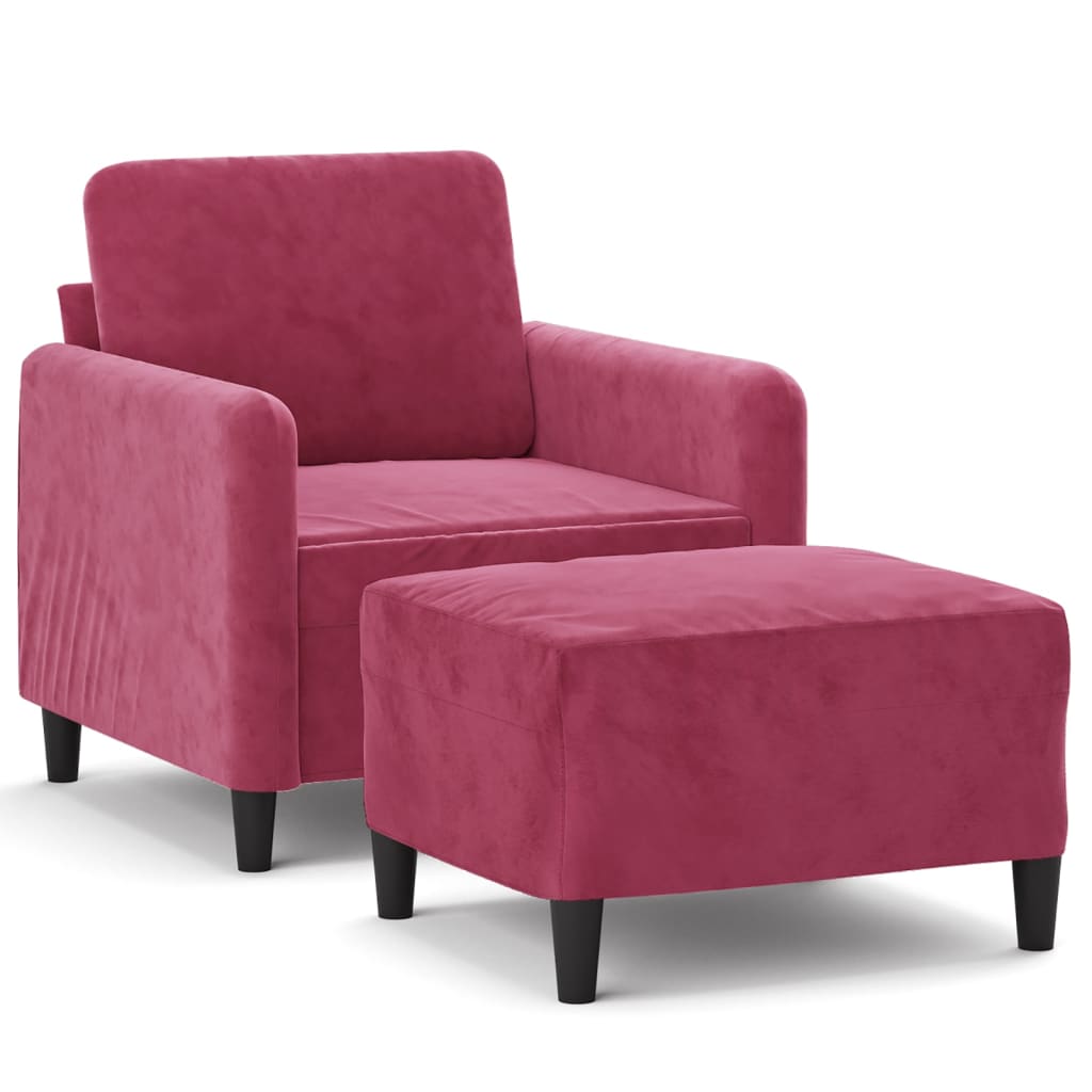 Bordó bársony kanapéfotel lábtartóval 60 cm Bordó bársony kanapéfotel lábtartóval 60 cm