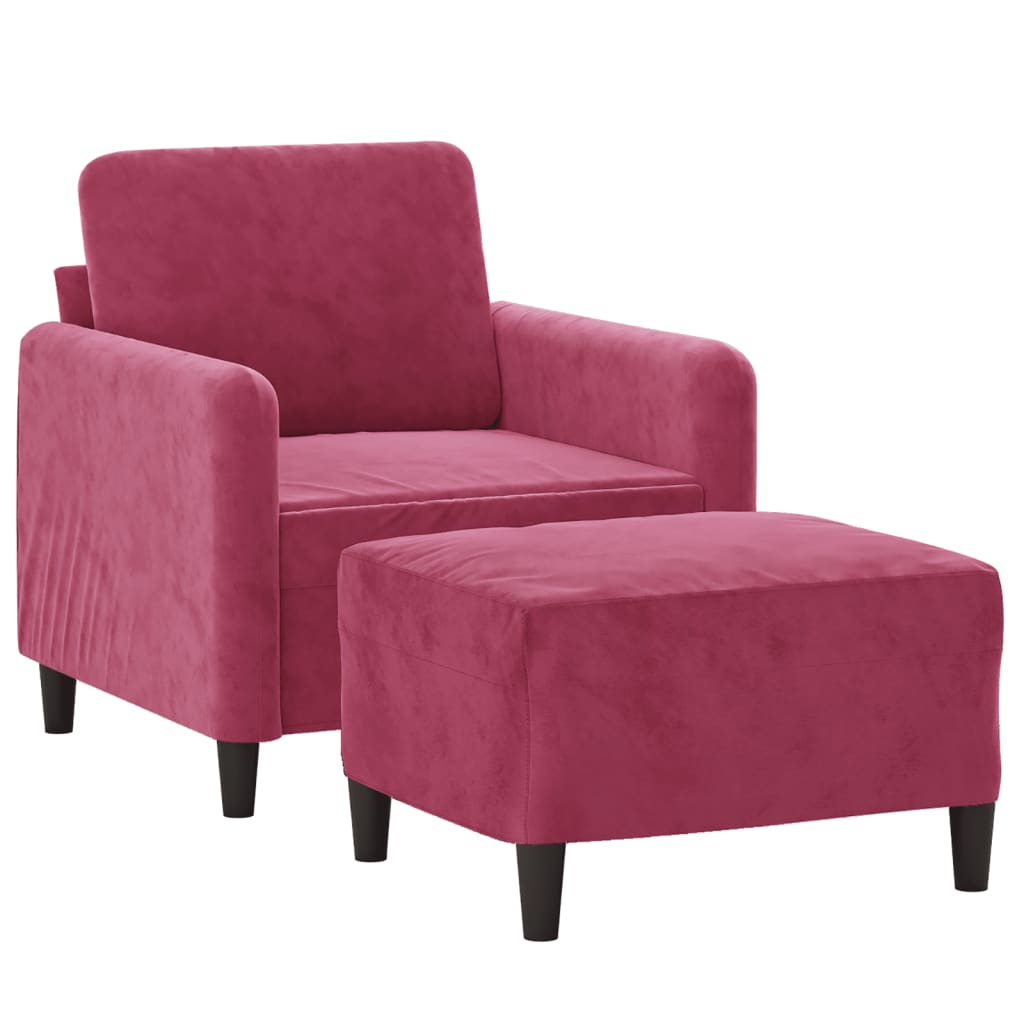 Bordó bársony kanapéfotel lábtartóval 60 cm Bordó bársony kanapéfotel lábtartóval 60 cm
