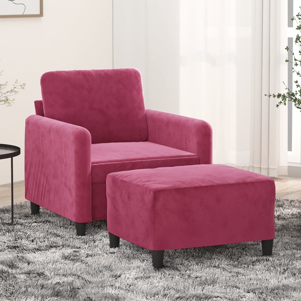 Bordó bársony kanapéfotel lábtartóval 60 cm Bordó bársony kanapéfotel lábtartóval 60 cm