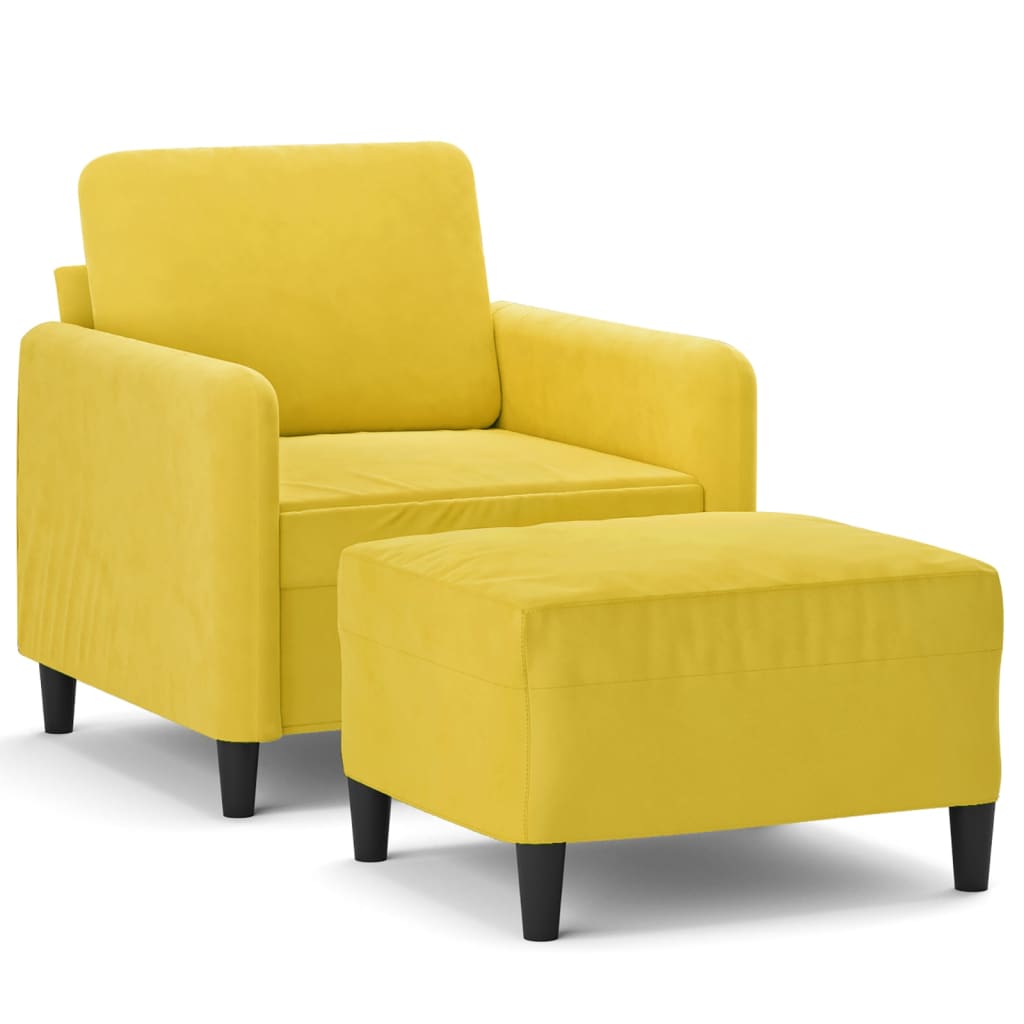 Sárga bársony kanapéfotel lábtartóval 60 cm