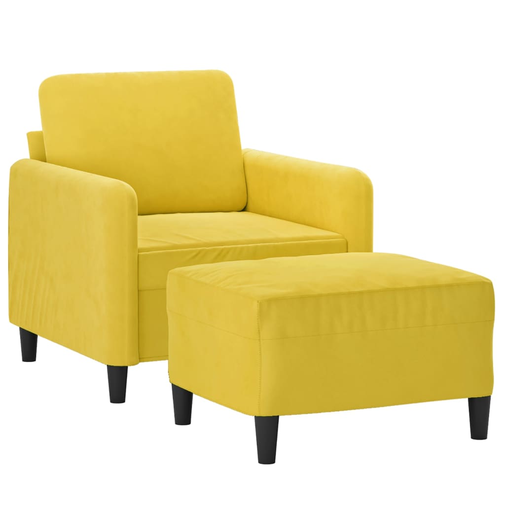 Sárga bársony kanapéfotel lábtartóval 60 cm