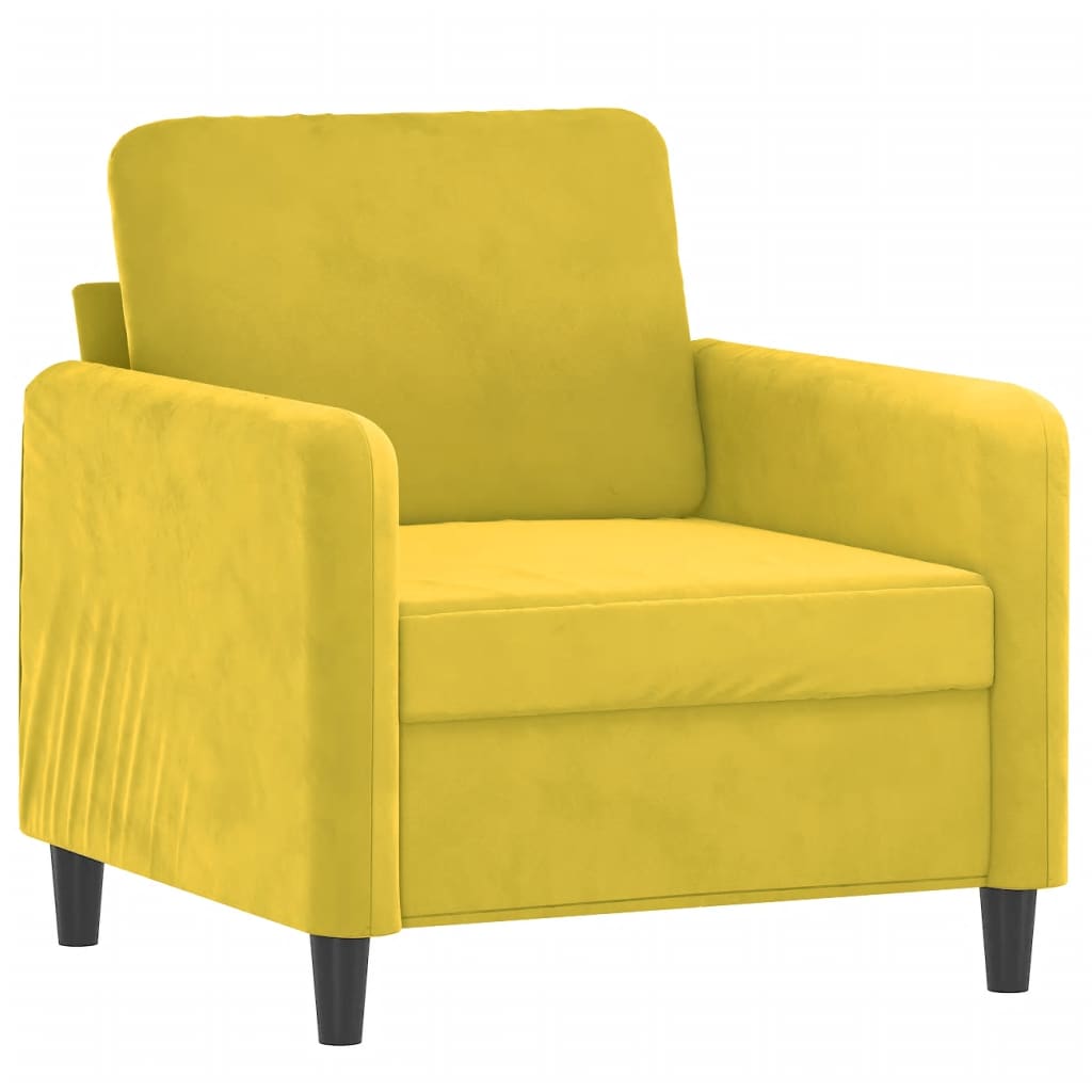 Sárga bársony kanapéfotel lábtartóval 60 cm