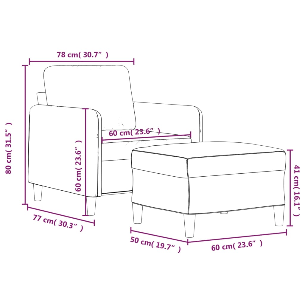 Világosszürke szövet kanapéfotel lábtartóval 60 cm