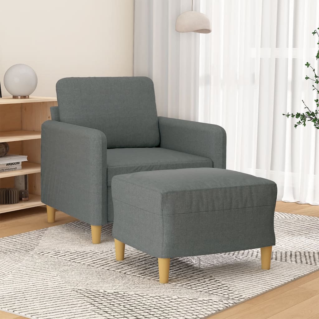 Sötétszürke szövet kanapéfotel lábtartóval 60 cm