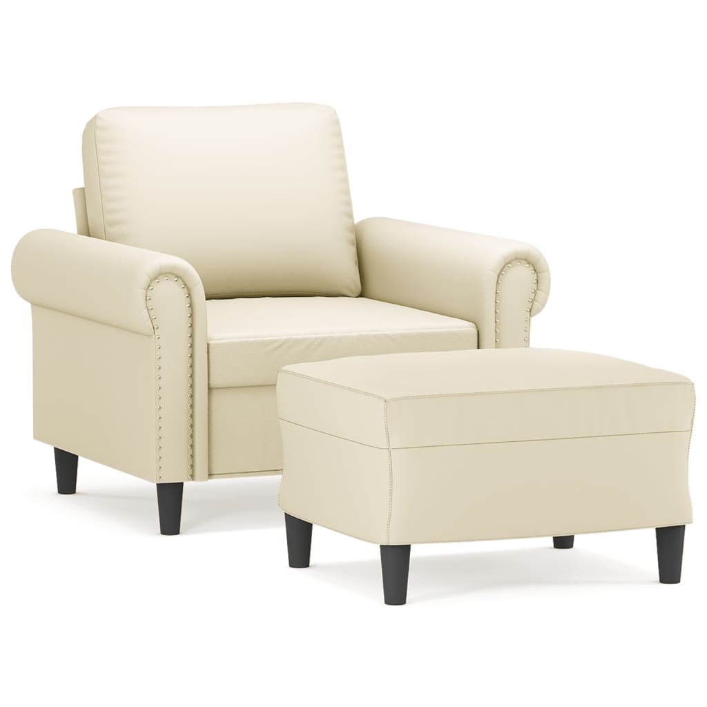 Krémszínű műbőr kanapéfotel lábtartóval 60 cm Krémszínű műbőr kanapéfotel lábtartóval 60 cm