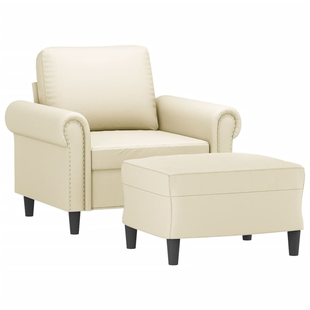 Krémszínű műbőr kanapéfotel lábtartóval 60 cm Krémszínű műbőr kanapéfotel lábtartóval 60 cm