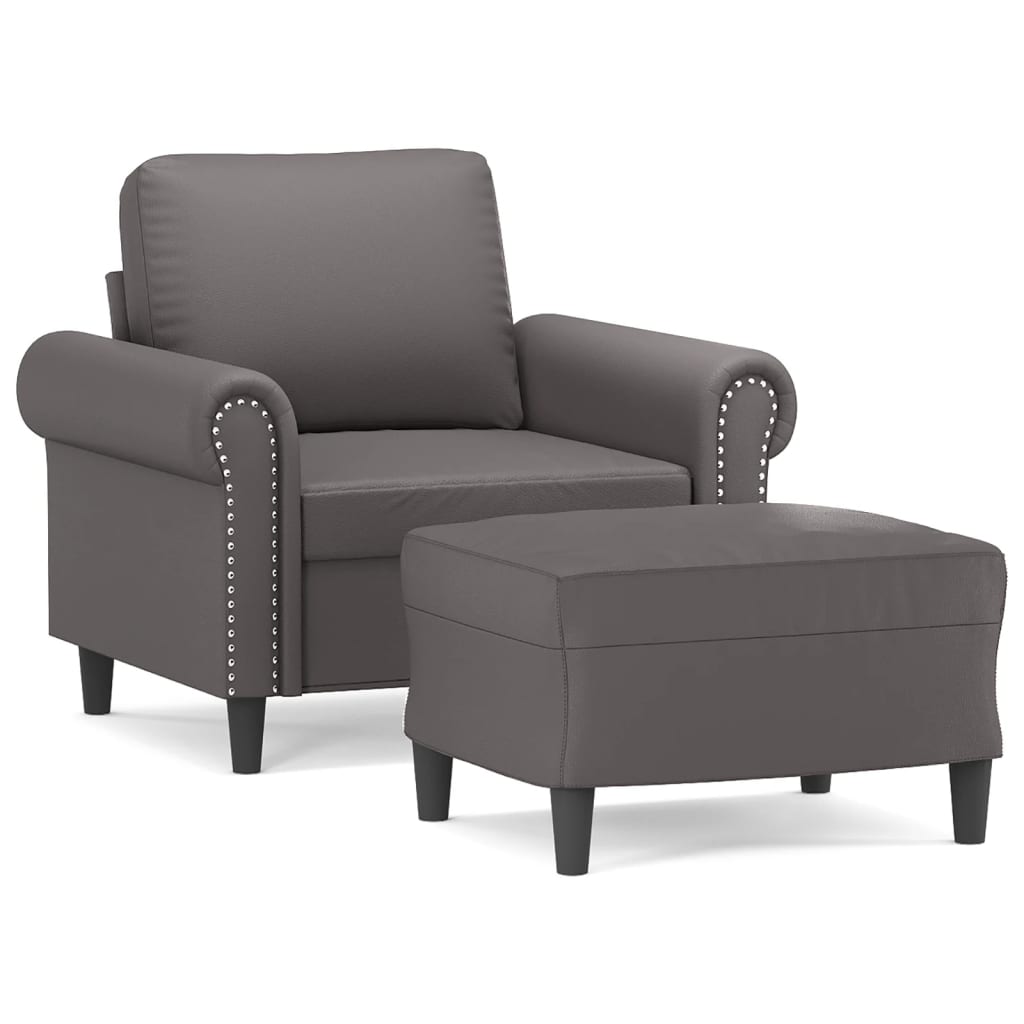 Szürke műbőr kanapéfotel lábtartóval 60 cm