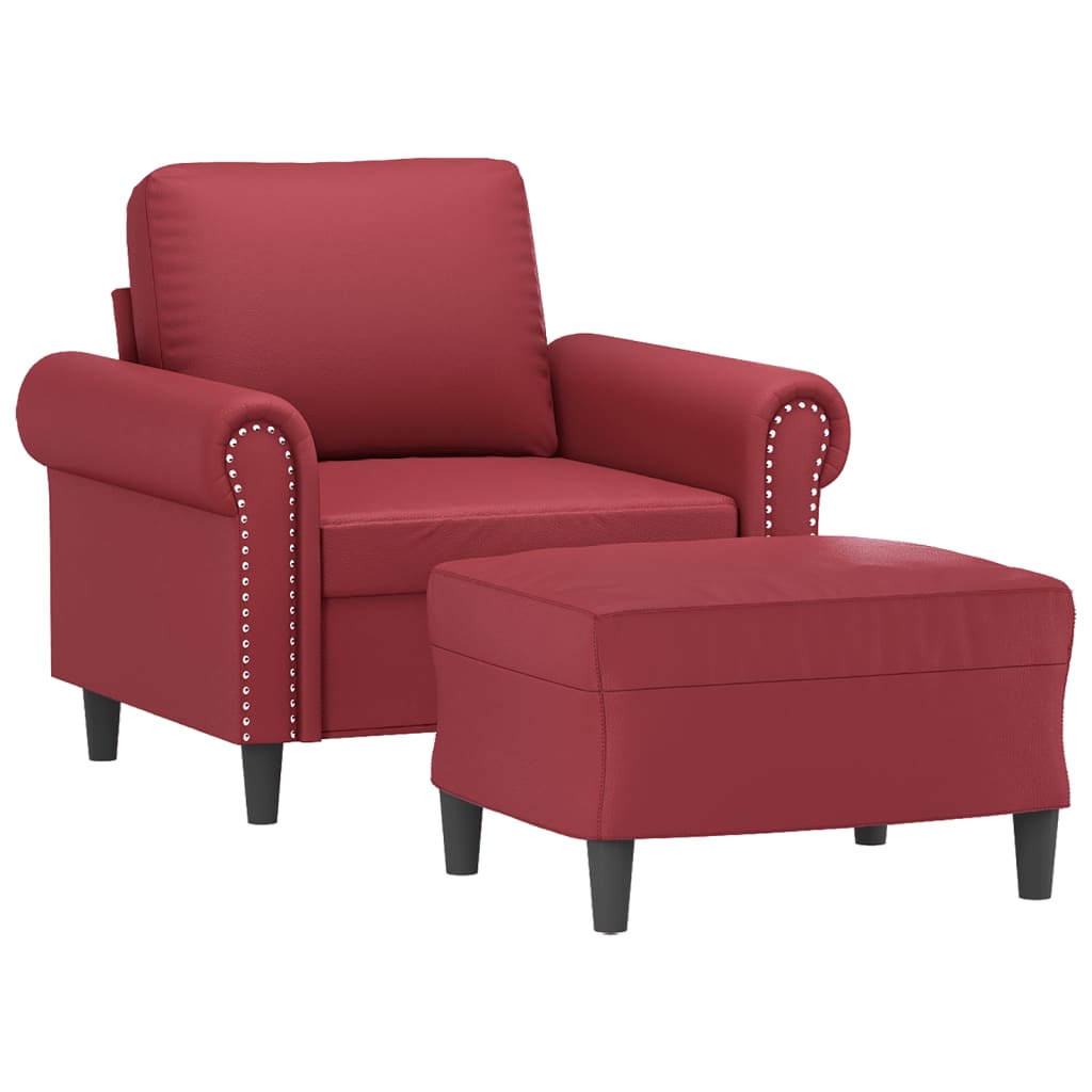 Bordó műbőr kanapéfotel lábtartóval 60 cm Bordó műbőr kanapéfotel lábtartóval 60 cm