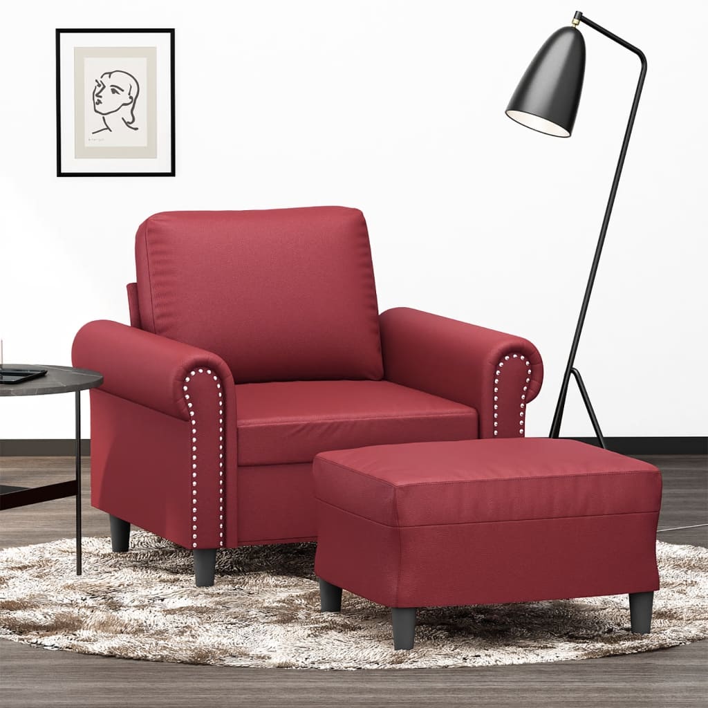Bordó műbőr kanapéfotel lábtartóval 60 cm Bordó műbőr kanapéfotel lábtartóval 60 cm