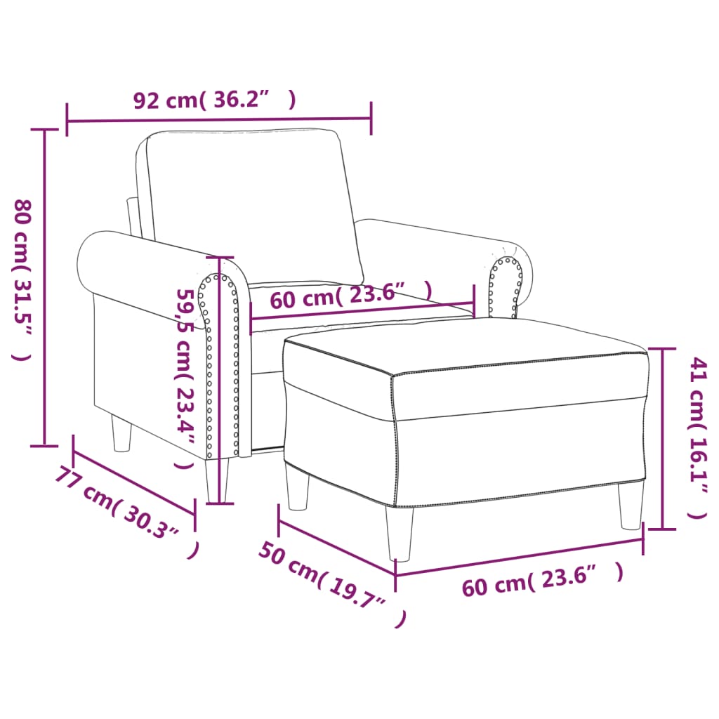 Sötétszürke bársony kanapéfotel lábtartóval 60 cm Sötétszürke bársony kanapéfotel lábtartóval 60 cm