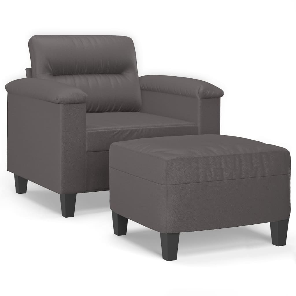 Szürke műbőr kanapéfotel lábtartóval 60 cm Szürke műbőr kanapéfotel lábtartóval 60 cm