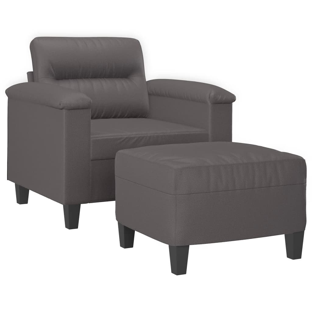 Szürke műbőr kanapéfotel lábtartóval 60 cm Szürke műbőr kanapéfotel lábtartóval 60 cm