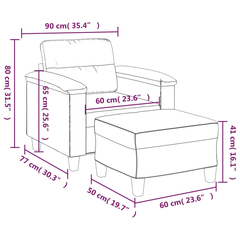 Szürke műbőr kanapéfotel lábtartóval 60 cm Szürke műbőr kanapéfotel lábtartóval 60 cm