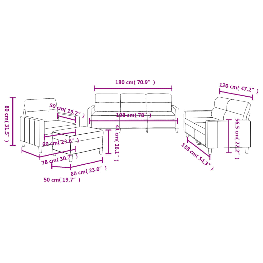 4 részes tópszínű szövet ülőgarnitúra párnákkal