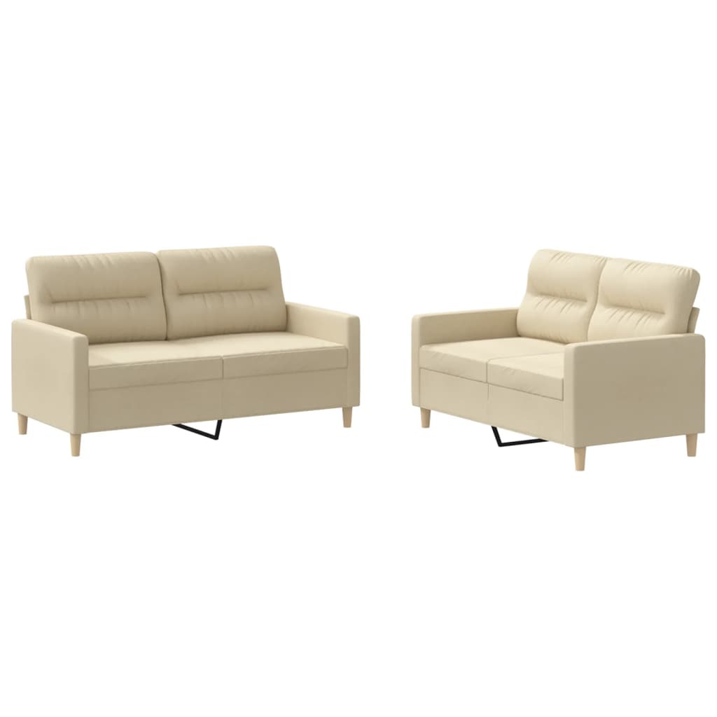 2 részes krémszínű szövet ülőgarnitúra párnákkal