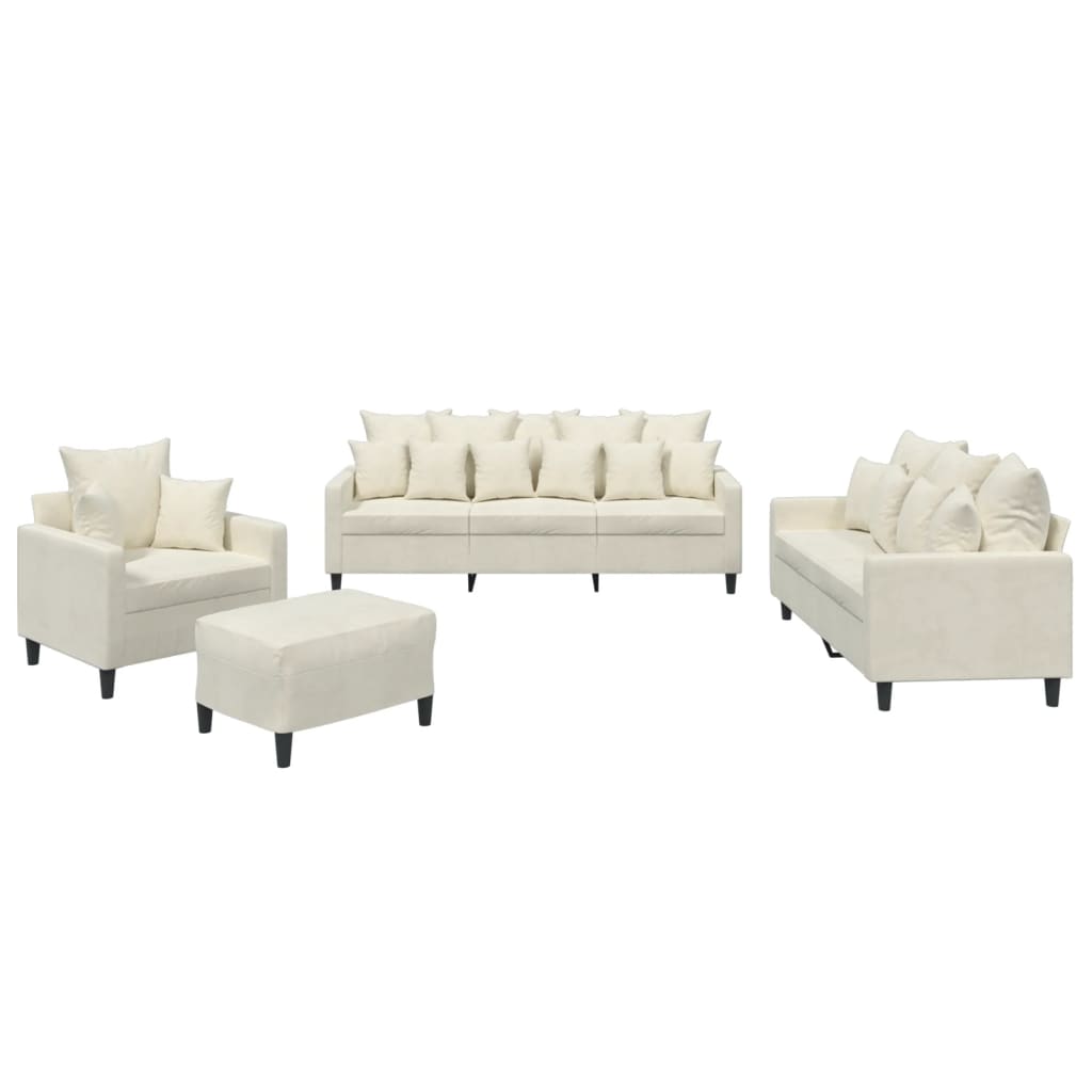 4 részes krém bársony ülőgarnitúra párnákkal