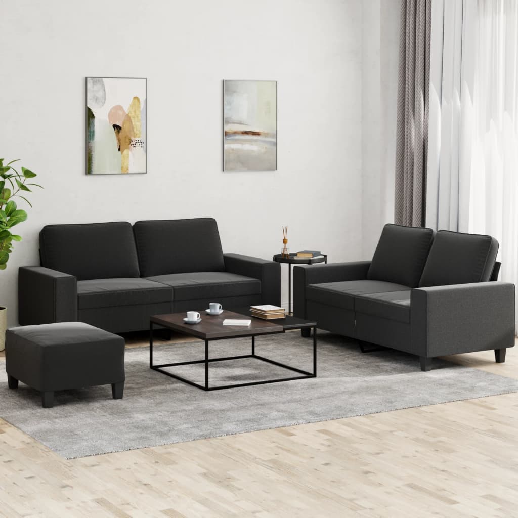 3 részes fekete szövet ülőgarnitúra